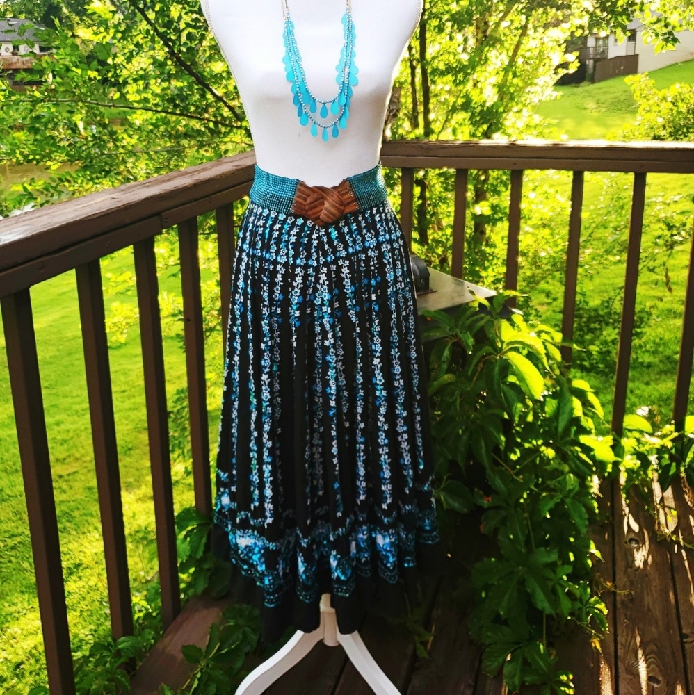 Magic Full Length Black and Teal Beaded Shirt